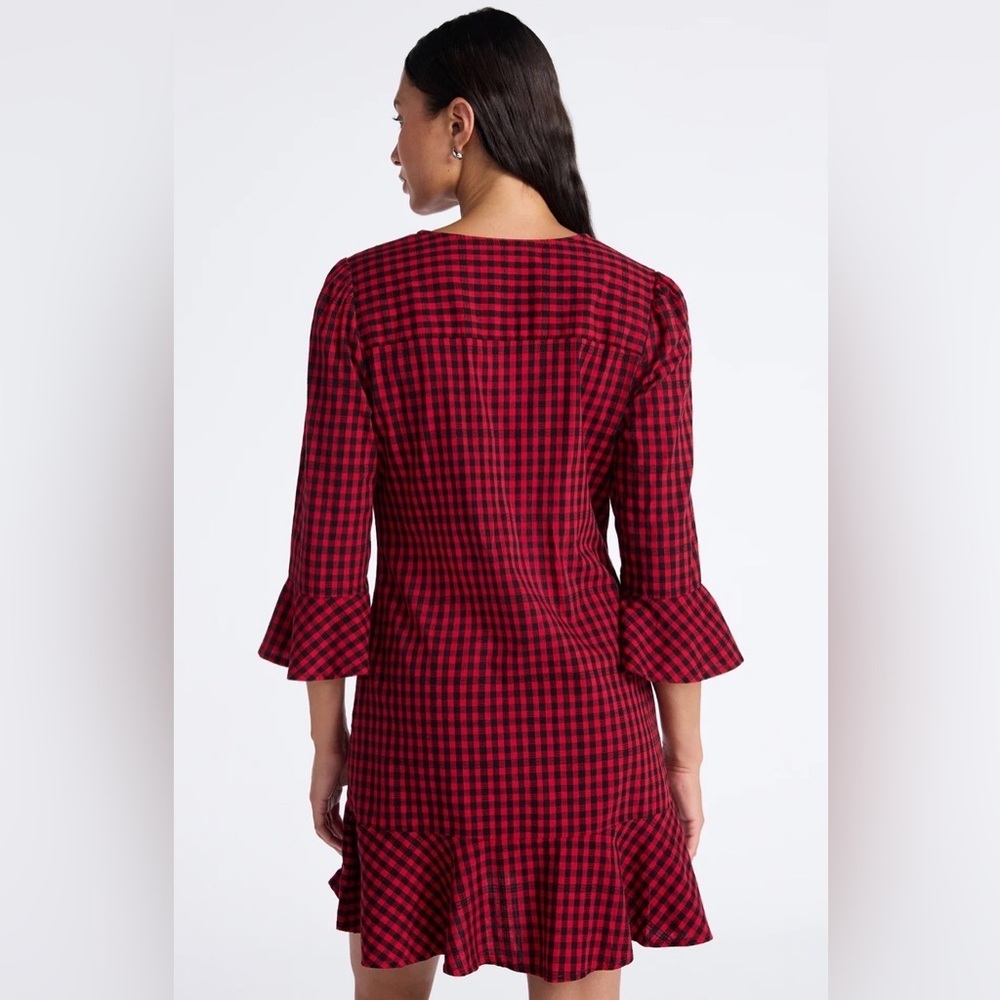Time and Tru Red and Black Gingham Tie Front Midi Dress - Picture 2 of 11